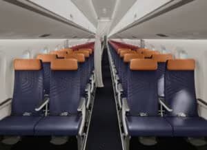 Cabine Premium Economy das aeronaves Embraer E2 da LATAM Airlines (Divulgação)
