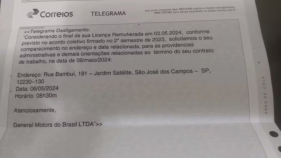 GM demite trabalhadores por telegrama em São José 